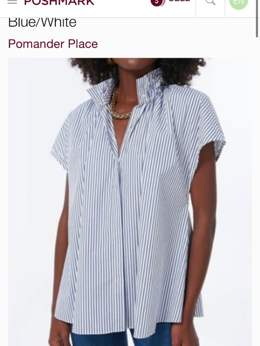 Flawless -Pomander Place blue white stripe button front blouse Size Medium